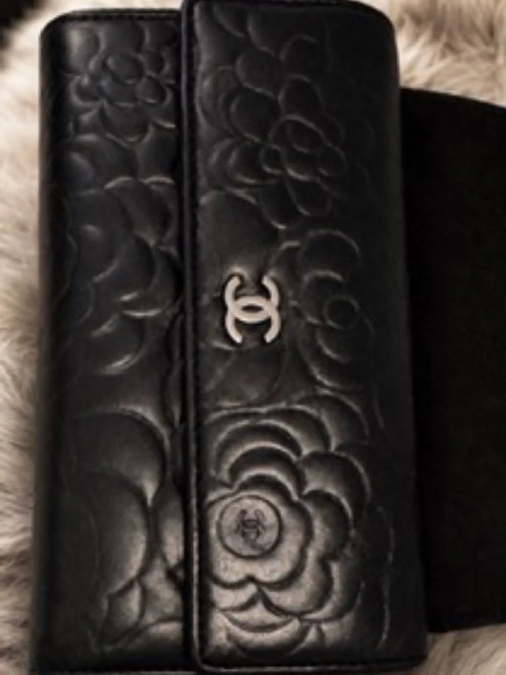Authentic Chanel Camellia Embossed Clutch , Excellent